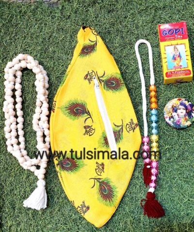 Neem Jap Mala With Jap Bag , Counter Mala , Tulsi Neck Mala, Gopi Chandan, Krishna Broach ( Combo Set )